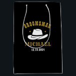 Western Cowboy Hat Groomsmen Personalised Name Medium Gift Bag<br><div class="desc">Personalised gifts for groomsmen with western cowboy theme. Decorated with cowboy hat with vintage western font. Text and colour are editable using the Design Tool to fit your occasion. Get this customise gift for wedding,  bachelor party,  engagement party or any other special occasions.</div>