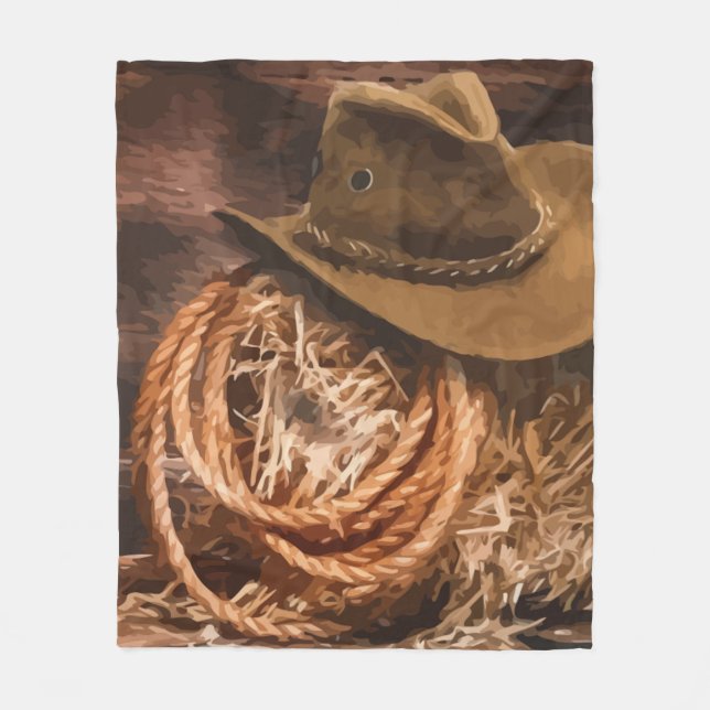 Western Cowboy Hat Lasso Horse Art Fleece Blanket (Front)