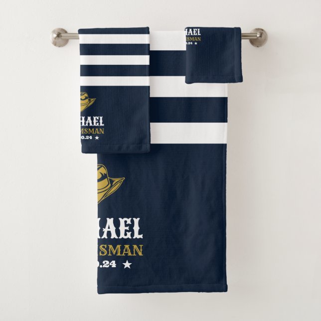 Western Cowboy Hat Personalised Elegant Groomsmen Bath Towel Set (Insitu)