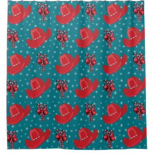 Western Cowboy Hats and Candy Canes Shower Curtain
