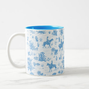 Western Cowboy Horse Cactus Desert Toile Two-Tone Coffee Mug