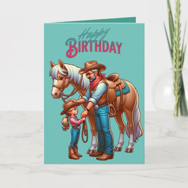 Western Cowboy Horse Child Happy Father's Day 5 Card (Front)