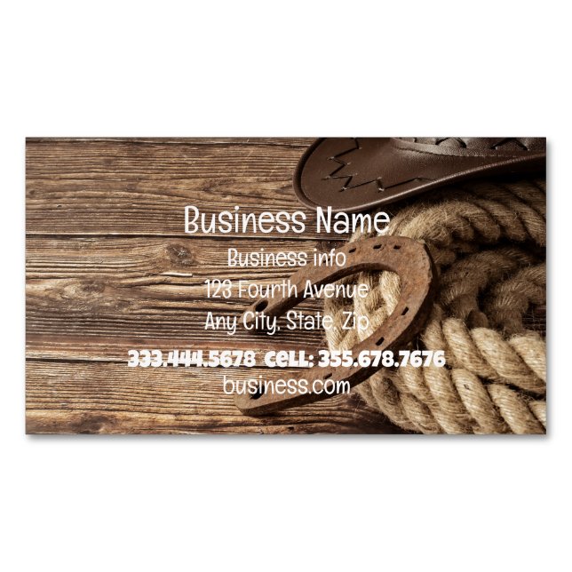 Western Cowboy Horses Shop Store Magnetic Business Card (Front)
