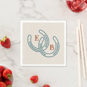 Western Cowboy Horseshoe Monogram Teal Rust Party Napkin