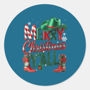 Western Cowboy Howdy Merry Christmas Yall Cowgirl Classic Round Sticker