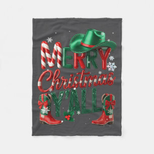 Western Cowboy Howdy Merry Christmas Yall Cowgirl Fleece Blanket