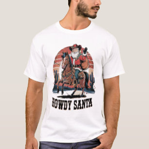Western Cowboy Howdy Santa on Horseback Christmas T-Shirt
