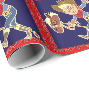 Western Cowboy Kid On Stick Horse Wrapping Paper