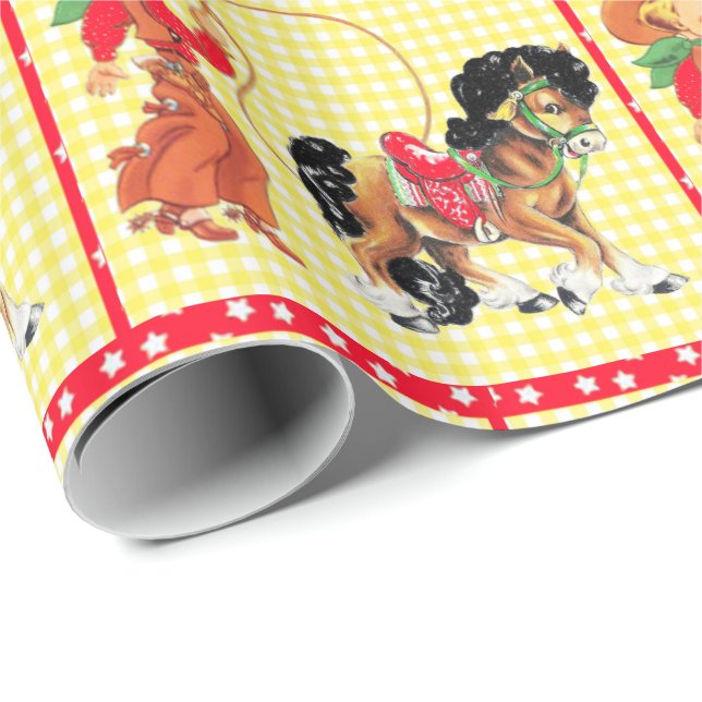 Western Cowboy Kid With Horse And Rope Wrapping Paper (Roll Corner)