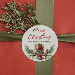 Western Cowboy Merry Christmas Sticker