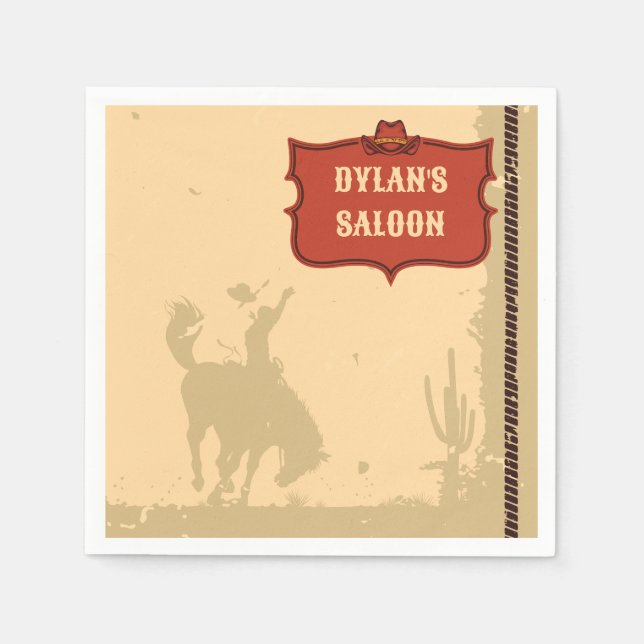 Western Cowboy Monogram Rustic Name Saloon Napkin (Front)