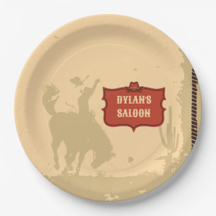 Western Cowboy Monogram Rustic Name Saloon Paper Plate