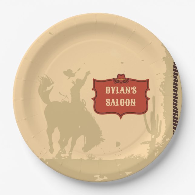Western Cowboy Monogram Rustic Name Saloon Paper Plate (Front)