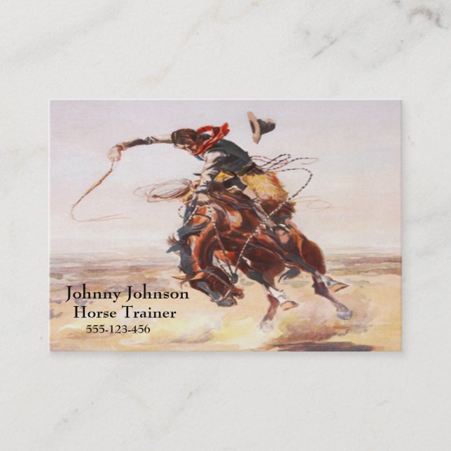 Western Cowboy On Bucking Horse Template Business Card (Front)