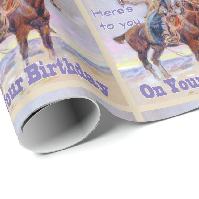 Western Cowboy On Horse Birthday Toast Gift Wrap (Roll Corner)