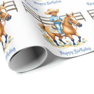 Western Cowboy on Horse Personalised Birthday Wrapping Paper