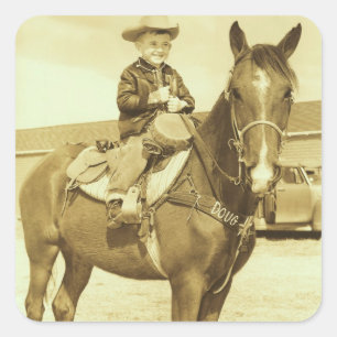 Western cowboy on horse square sticker