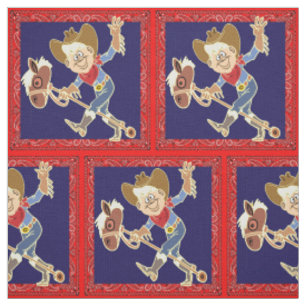 Western Cowboy On Stick Horse Bandanna Trim Fabric