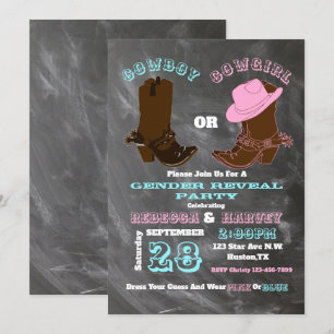western cowboy or cowgirl gender reveal party invitation