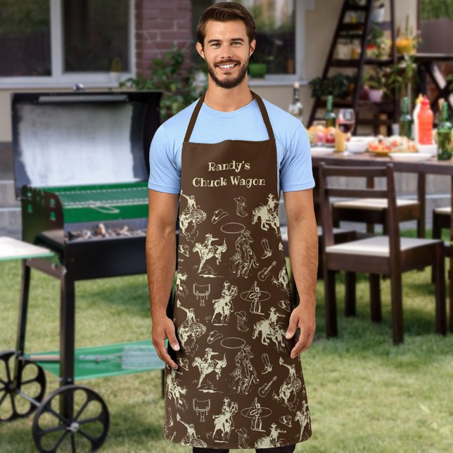 Western Cowboy Personalised Dark Brown Apron (Creator Uploaded)