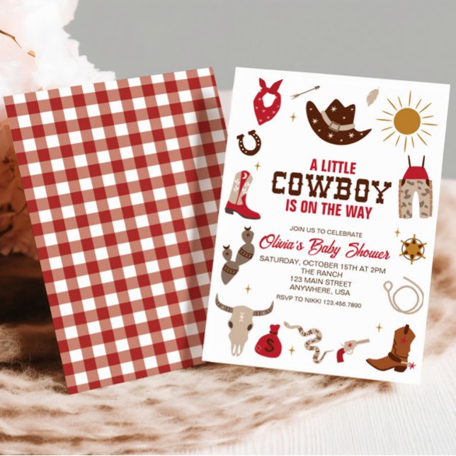 Western Cowboy Plaid Red Baby Shower Invitation (Creator Uploaded)