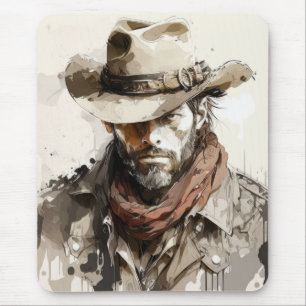 Western Cowboy Portrait Painting Historic Horses Mouse Pad