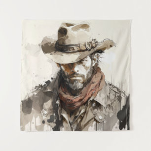 Western Cowboy Portrait Painting Historic Horses Tapestry