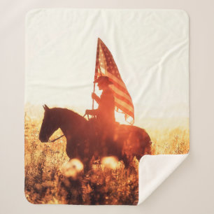 Western - cowboy portrait with USA flag Sherpa Blanket