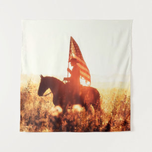 Western - cowboy portrait with USA flag Tapestry