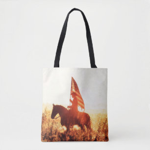 Western - cowboy portrait with USA flag Tote Bag