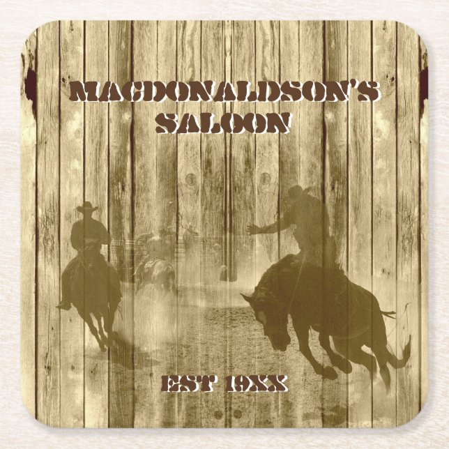 Western cowboy ranch themed square paper coaster (Front)