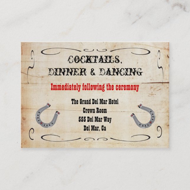 Western Cowboy Reception Enclosure Card Insert (Front)