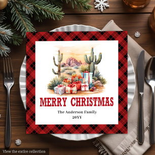 Western Cowboy Red Plaid Christmas Napkins