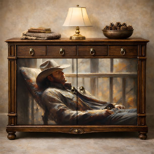 Western Cowboy Resting in Rustic Autumn Decoupage Tissue Paper