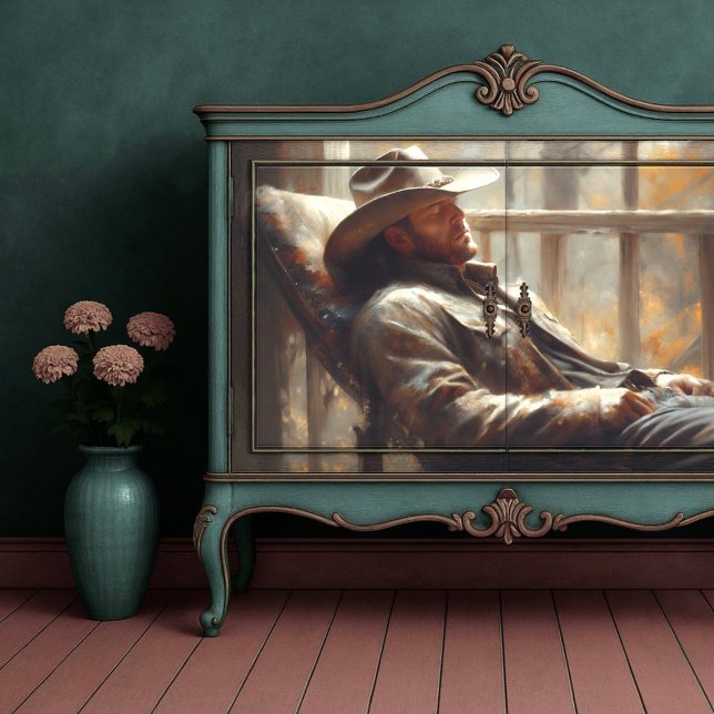 Western Cowboy Resting in Rustic Autumn Decoupage Tissue Paper (Western Cowboy Resting in Rustic Autumn Decoupage Tissue Paper)