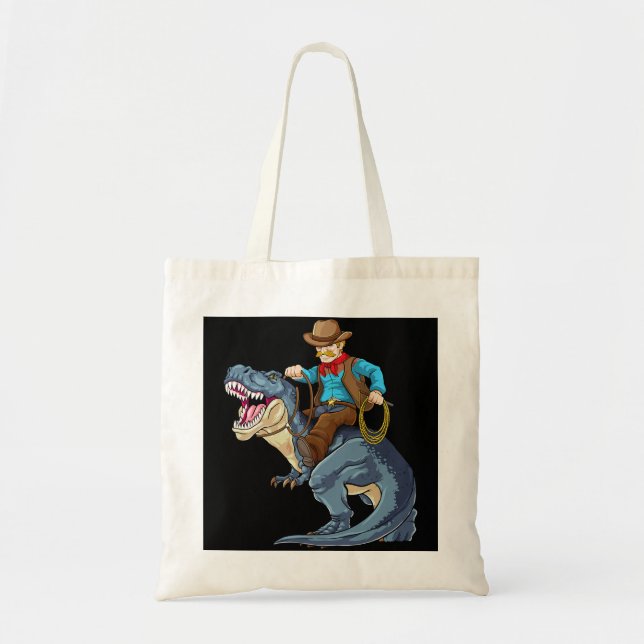 Western Cowboy Riding T Rex Dinosaur Wild West Din Tote Bag (Front)