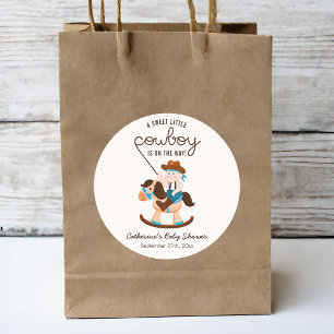 Western Cowboy Rocking Horse Boy Baby Shower  Classic Round Sticker