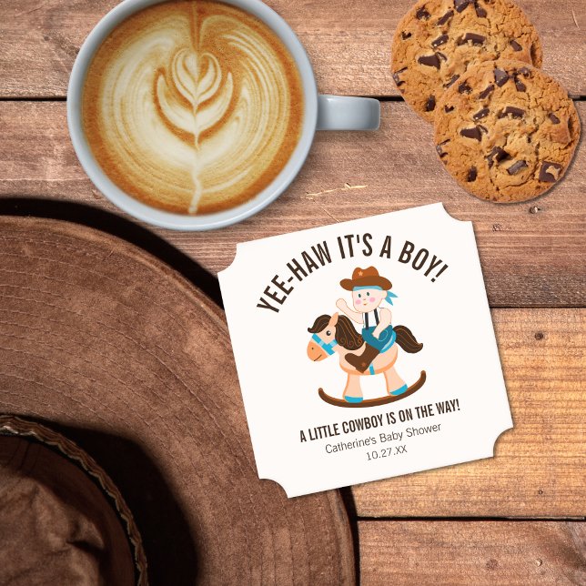 Western Cowboy Rocking Horse Boy Baby Shower  Paper Coaster (Creator Uploaded)