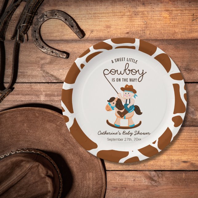 Western Cowboy Rocking Horse Boy Baby Shower  Paper Plate (Creator Uploaded)