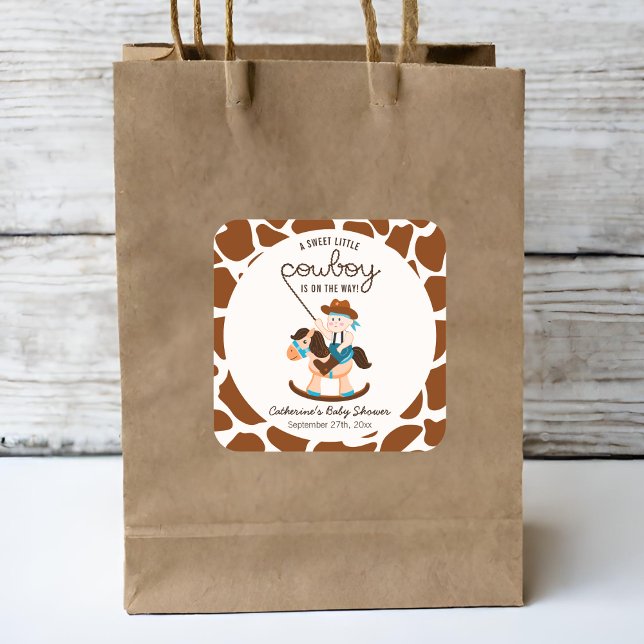 Western Cowboy Rocking Horse Boy Baby Shower Square Sticker (Creator Uploaded)