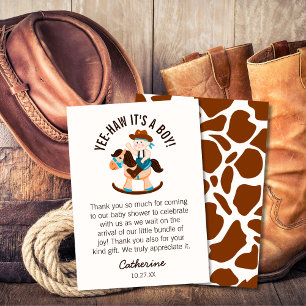Western Cowboy Rocking Horse Boy Baby Shower Thank You Card