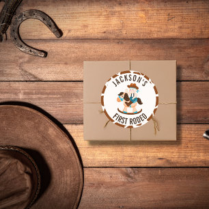 Western Cowboy Rocking Horse Boy Birthday Classic Round Sticker