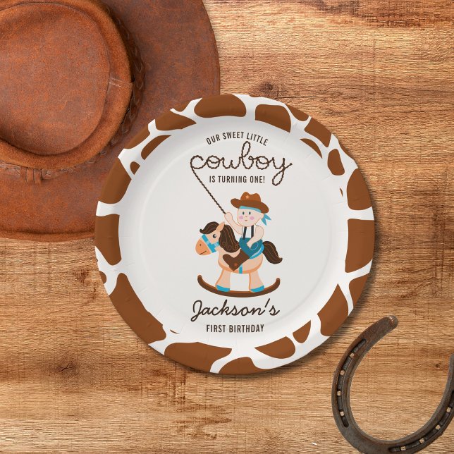 Western Cowboy Rocking Horse Boy Birthday Paper Plate (Creator Uploaded)
