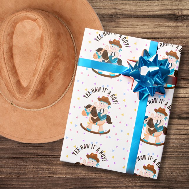 Western Cowboy Rocking Horse Its A Boy Baby Shower Wrapping Paper (Creator Uploaded)