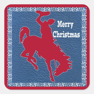 Western Cowboy Rodeo Bronc Rider Faux Leather Square Sticker