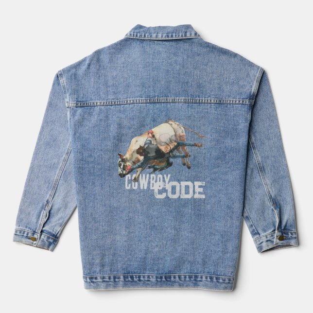 Western Cowboy Rodeo Bull Denim Jacket (Back)