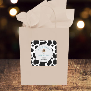 Western Cowboy Rodeo Cow Print Boy Baby Shower Square Sticker