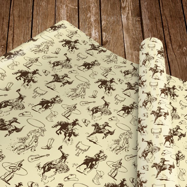 Western Cowboy Rodeo Pattern Beige Wrapping Paper (Creator Uploaded)
