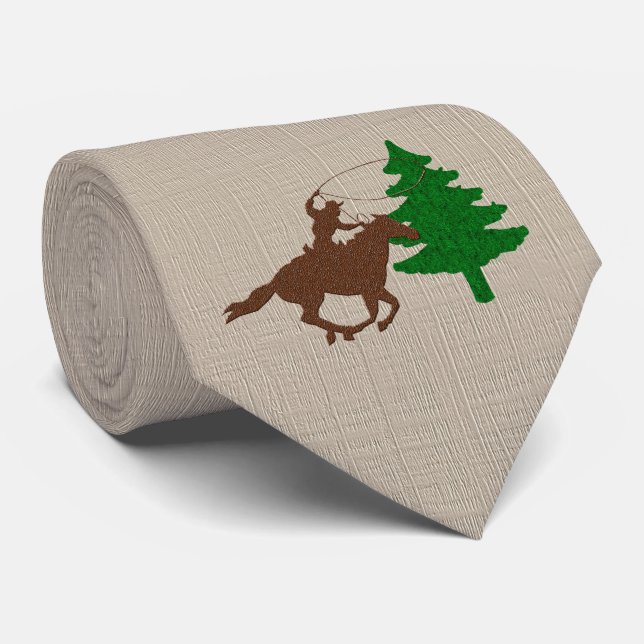 Western Cowboy Roping a Christmas Tree Tie (Rolled)