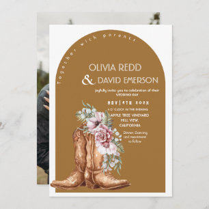 Western Cowboy Rustic Floral Wedding Invitation